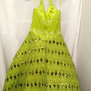 Sugar Lime Green Sequin Halter Formal Dress